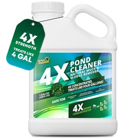 1 Gallon 4X Pond Cleaner - Treats Like 4 Gallons & Covers 4 Acres - Pond Cleaner for Outdoor Ponds, Pond Muck and Sludge Remover for a Clean, Natural Look, Ideal Pond Clarifier for Outdoor Ponds
