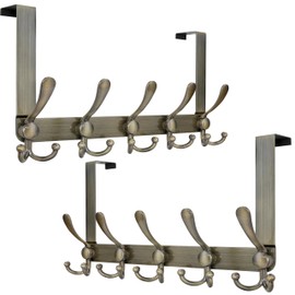 Dseap Over Door Hook 2.0 - Upgraded Version - Simple-Assembly, Strong, Heavy-Duty Stainless Steel 5-Tri-Hook Over The Door Hanger Rack, SimpleStrong Series, Bronze, Pack of 2