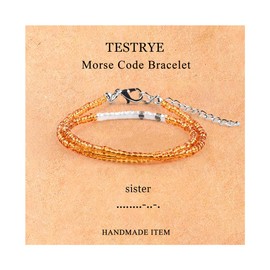 TESTRYE Morse Code Bracelets for Women,Morse Code Bracelet with Adjustable Extender Chain,Inspirational Bead Bracelet Gift for Women Men Sister Friend Mother's Day Valentine's Day. (Sister)
