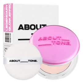 ABOUT TONE Glow Powder Pact 0.28oz - Shining Tone-Up Pressed Powder Compact with Mirror and Puff Natural Peach Pearl Shimmery Blur Finish Face Makeup Setting Finishing Transparent Sebum Control Vegan