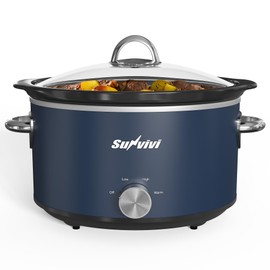 SUNVIVIPRO 4QT Slow Cooker, Small Crock with 3 Heating Settings & Removable Ceramic Pot, Mini Food Warmer with Dishwasher Safe Glass Lid & Crock, Stainless Steel, Blue