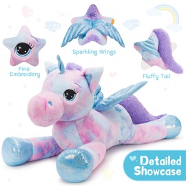 Tezituor 43 Inch Rainbow Purple Unicorn Stuffed Animal with Wings, Giant Stuffed Unicorn Plush Toys for Girls Kids Boys Women,Soft Plushie Gifts for Valentines Day,Christmas, Birthday Party