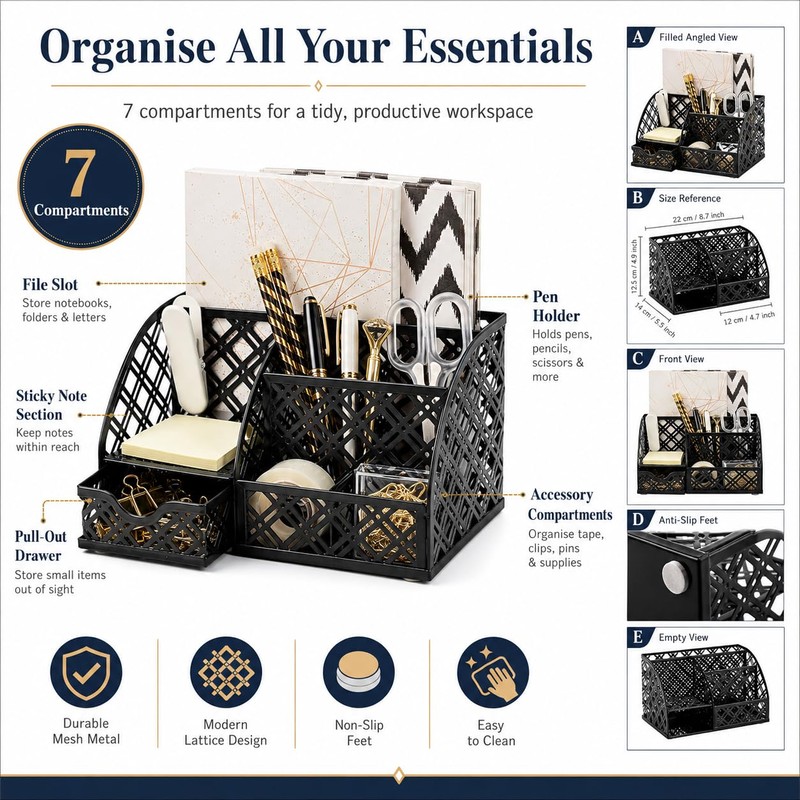 EXERZ Table Organiser/Desk Organiser/Desk Tidy/Pen Holder - Metal, Drawer, Tweezers