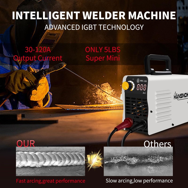 HANSNOK 130Amp ARC-130 Welder, Super MINI Portable Welding Machine, IGBT