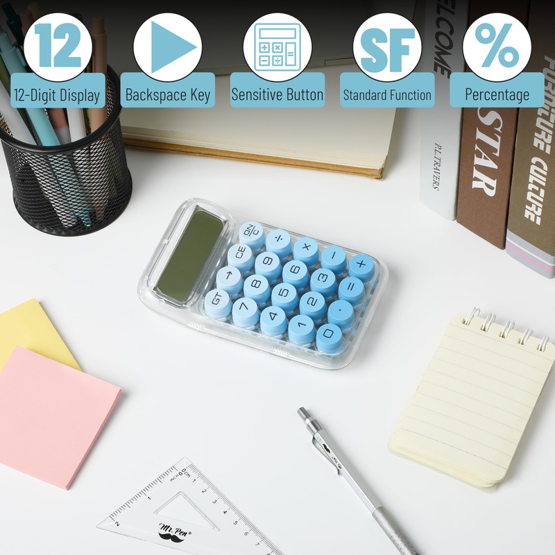 Mr. Pen- Mechanical Switch Calculator, 10 Digits, Blue, Transparent Body,