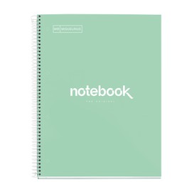 Miquelrius - Notebook A4 notebook, 1 coloured strip, 80 sheets with grid 5 x 5 mm, paper 90 g/m² micro-perforated with 4 holes for 4 rings, cover made of cardboard, colour mint green