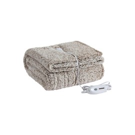 Eddie Bauer - Twin Heated Blanket, Ultra-Soft Rib Plush Throw Blanket with Solid Sherpa Reverse, Knitted Bedding with 10 Heat Settings & Auto Shut-Off (Lookout Mountain Brown)