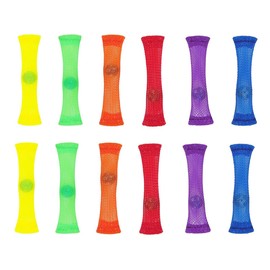 12 Pcs Mesh Fidget Toys, Silent Squeezable Anxiety Mesh Tube with a Marble Inside, Colorful Relief Toys for Sensory Anxiety (Multi-colour)