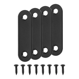 sourcing map 4 Set Flat Repair Plates, 0.63 x 2.2 Inch Stainless Steel Flat Straight Brace Bracket Mending Joining Plates with Screws for Fixing Wooden Furniture Corner, Black