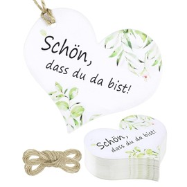 Pack of 50 Thank You Gift Tags, 5 cm Heart Shaped Paper Labels with String for Wedding, Baby Shower, Birthday, Christening and Party Gifts