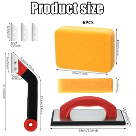 Blulu 11 Pcs Grout Float Sets Include 9.5 x 4 Inch Molded Rubber Grout Float, 6 Sponge, Angled Tile Saw with 3 Blades Replacement, Removal Tool for Masonry Stucco Drywall Concrete (Red)
