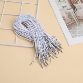 Pack of 50 Elastic Barbed Cords with Metal Pins, Stretchy Round Cord for Mask Making, Book Binding and Crafts, White