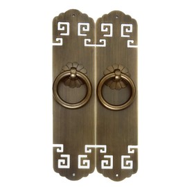 Tiazza 2Pcs Chinese Vintage Style Antique Brass Pull Handle Knobs Drawer Cabinet Bookcase Wardrobe Doors and Windows Straight Plate Single Hole Handle (Antique Bronze)