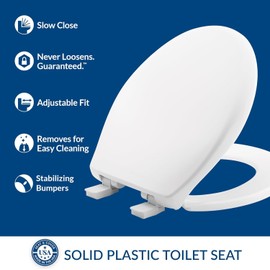 Mayfair Aurora Slow Close Toilet Seat, Easy Clean Hinges and Adjustable Perfect Fit Plastic Seat, Round, White