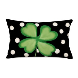 Xihomeli St. Patrick's Day Throw Lumbar Pillow Cover 12 x 20 Inch Black White Polka Dot Shamrock Clover Cushion Case Decoration for Sofa Couch