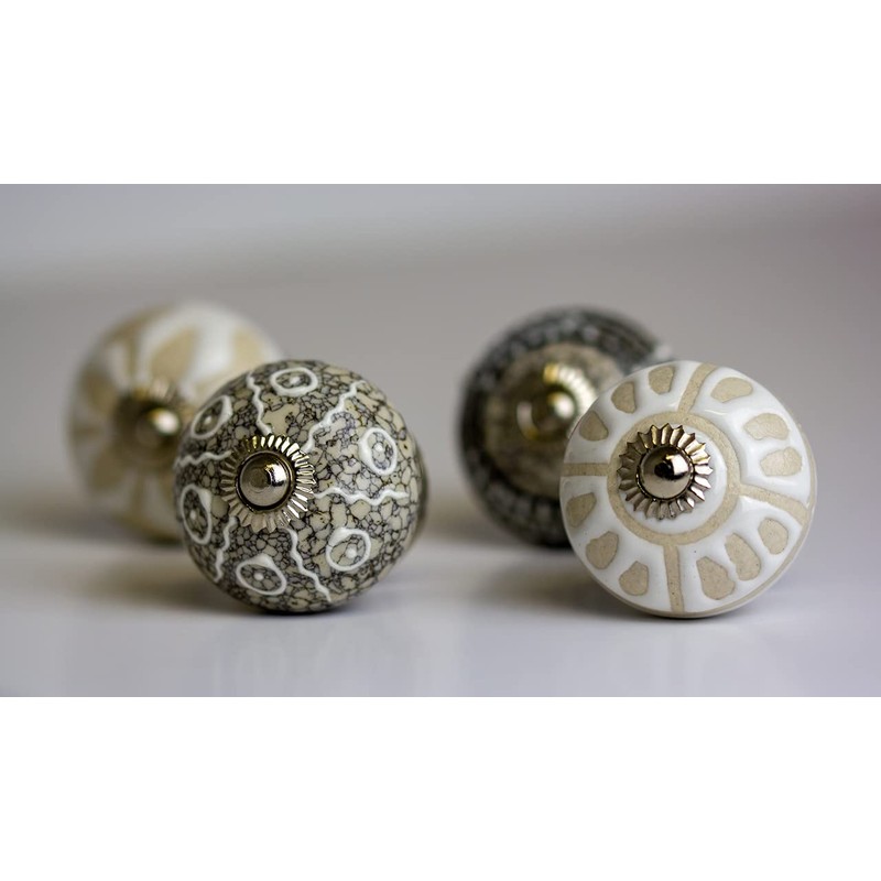 youngschwinnDESIGN - Pack of 4 Ceramic Furniture Knobs, White and