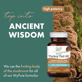PURE ESSENCE LABS Organic Turkey Tail 4X Mushroom Extract, Vegan Mushrooms Supplement for Immune Building, 60 Capsules