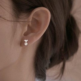 Aneneiceera Vintage Crystal Heart Pearl Earrings Silver Small Pearl Stud Earrings Rhinestone Love Heart Earrings CZ Love Charm Earrings Jewellery For Women, Zinc