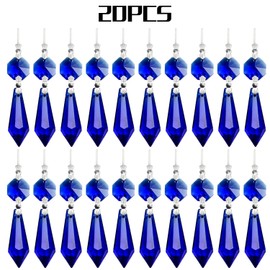 20 Pieces Chandelier Icicle Crystal U-Drop Prisms Lamp Parts Glass Pendants Beads for Wedding, Party or Holiday Decoration, 37mm, Blue