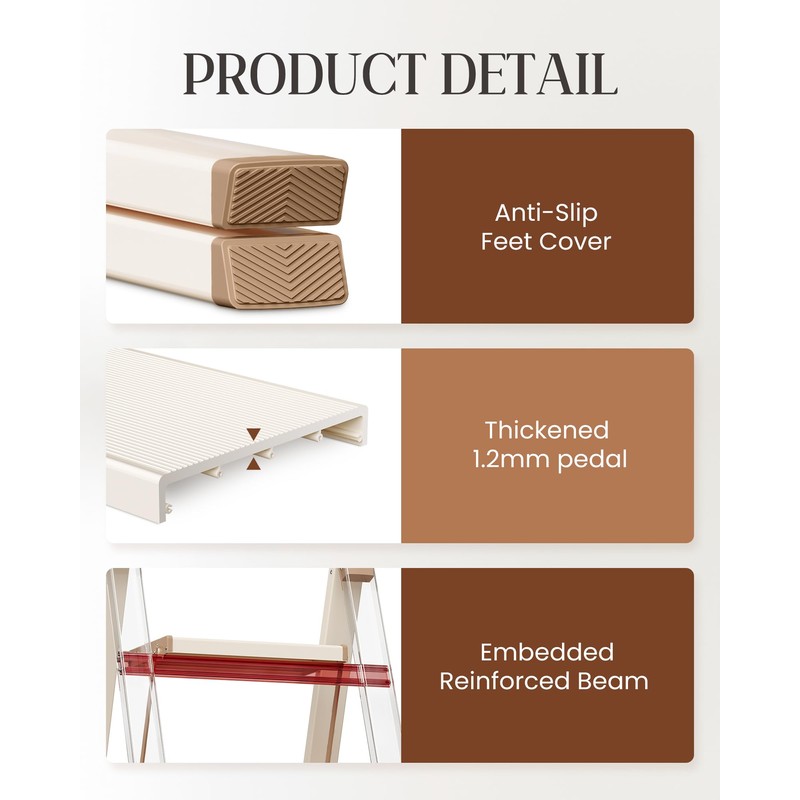 GameGem 4 Step Ladder, Aluminum Folding Step Stool with Anti-Slip