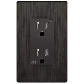 ENERLITES 61501 Elite Series Decorator Receptacle, Child Safe Tamper-Resistant Outlet, Gloss Finish, Self-Grounding, Residential Grade, 15A 125V, 61501-TR-DBWBP, Brushed Dark Bronze With Wall Plate