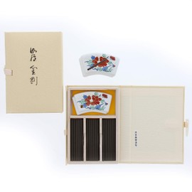 Nippon Kodo Kyara Kongo Japanese Incense Sticks in Gift Box with Mini Ceramic Holder - Book Shaped - Aloeswood/Agarwood Blend