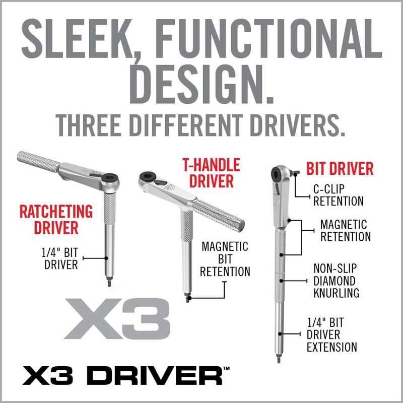 Real Avid X3 Ratcheting Screwdriver Set with 13 Bits, 3-in-1