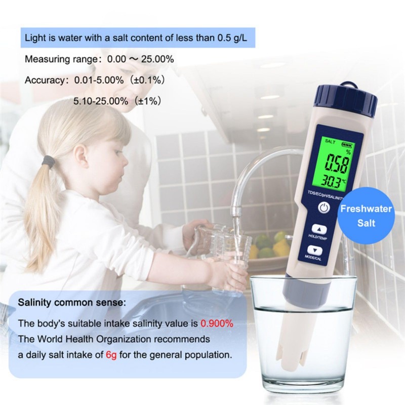 Holzsammlung pH Meter 5 in 1, Digital Water Quality Tester,