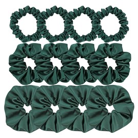 12 Pcs Mix 3 Sizes Satin Silk Scrunchies Hair Ties for Women Girls Bracelets Ponytail Holder Hair Bands Elastic Ropes Hair Bun Accessories (3 Sizes Bundle 12Pcs-Spruce)