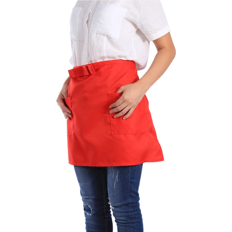 Jenngaoo 3-Pack Waist Aprons for Women Men, Red, Kitchen Restaurant
