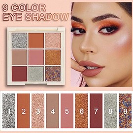 Mini 9 Cool Shade Eyeshadow Palette Black Smokey Matte Glitter Eyeshadow Palette Smokey Eyeshadow Palette Cosplay Makeup, Stage Makeup, Punk, Nuko Plaid, Easy to Carry, Waterproof and Sweatproof, Easy