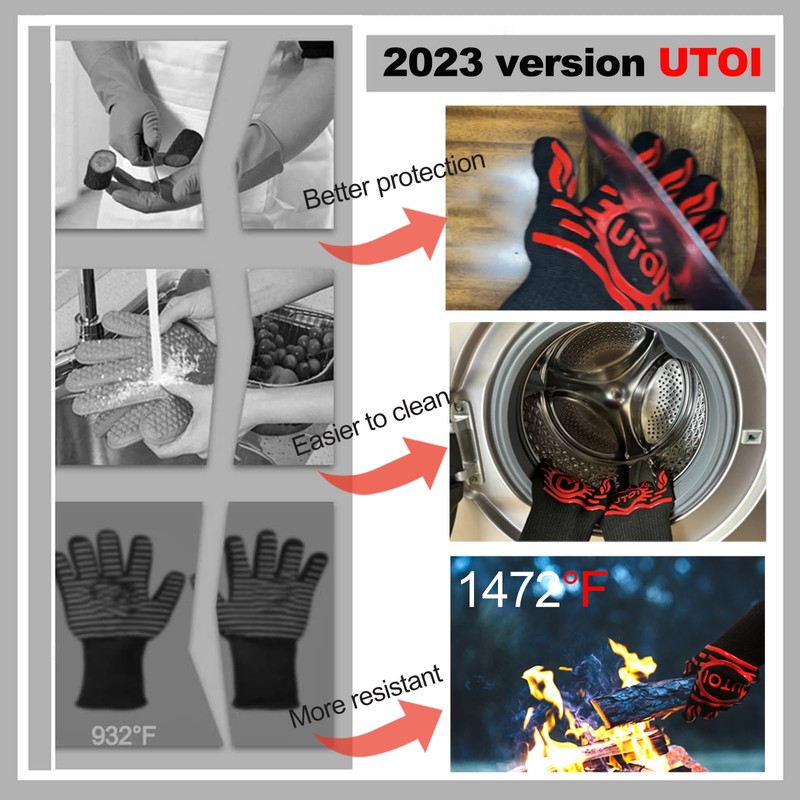 UTOI BBQ Grill Gloves, 1472°F Heat Resistant Barbecue Gloves Oven