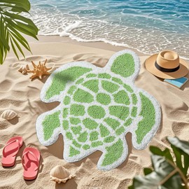 YRXRUS Turtle Bathroom Rugs, Ocean Decor Bath Mat Gifts, Light Green Bathroom Rug, Cute Sea Turtle Shaped Bath Rug for Sring Summer Room Decor, Machine Washable & Non-Slip Bath Mat, 24x26 Inch