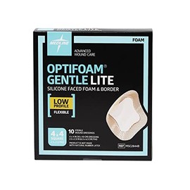 Medline Optifoam Gentle Lite Foam Dressings, with Border, 4" x 4" - 10 Count