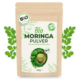 Curly Superfood Moringa Pulver Bio 250g - 100% naturreine BIO Rohkostqualität - Fein gemahlenes Bio Moringa Pulver für Moringa Tee, Smoothies, Säfte & Speisen