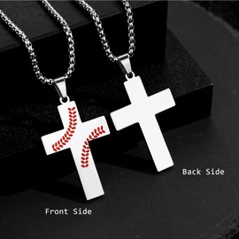 HattiDoris Baseball Cross Necklace for Men - Inspirational Bible Verse Pendant, Stainless Steel Chain, 22+2 inch, Sports Gift for Men & Women