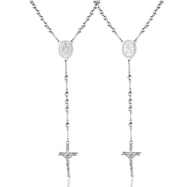 [ChainsPro] Women's Cross Cross Virgin Mary Mysterious Medal Rosary Accessory, Stainless Steel