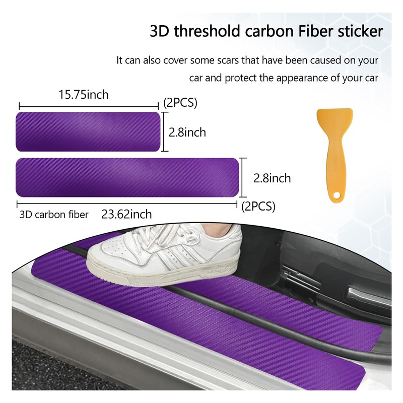 Dickno 4 PCS Car Door Sill Protector, 3D Carbon Fiber