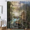 Bzhilja Natural Scenery Lake House Bear Shower Curtain Sets, Wooden