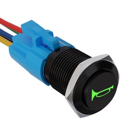 APIELE 16mm 12V Momentary Speaker Horn Push Button Toggle Switch 0.63" Mounting Hole 1NO 1NC SPDT with Pre-Wiring Socket for Car Auto Motor Black Shell (Green, Black Shell)