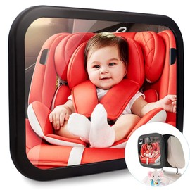Espejo Bebé Coche - Espejo Asiento Coche Espejo Grande de Seguridad para Niños en Sentido Contrario a la Marcha | Amplia Visión | Inastillable | Rotación de 360° Espejo de Observación para Bebé