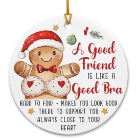 Funny Friendship Ornaments for Women Friends - A Good Friend is Like A Good Bra Ornament 2025 - Christmas Ornaments for Women Bestie Neighbors Co-Workers, Round Ceramic Christmas Decorations for Tree