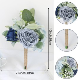 SEMONONIA - Ramo artificial de dama de honor de 7 pulgadas, ramo de flores de seda para damas de honor, pequeño ramo de novia para dama de honor, rústico, clásico, ceremonia de boda, aniversario,