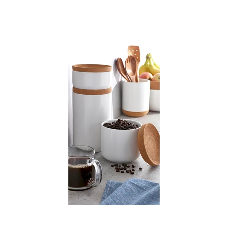 Kamenstein Ceramic and Cork Set of 3 Stackable Canisters, 1/2