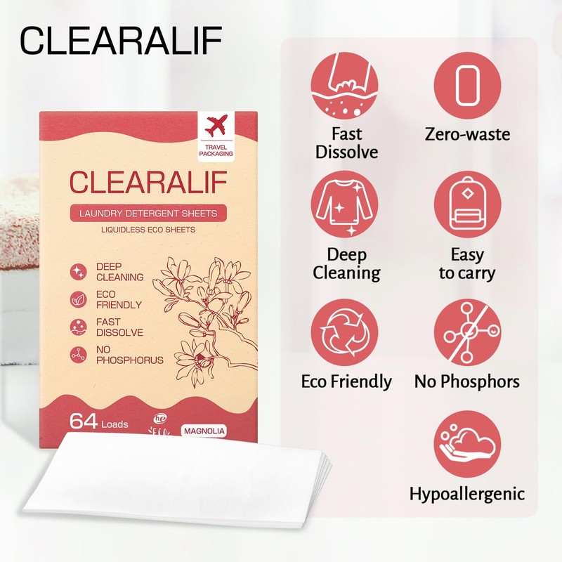 CLEARALIF Laundry Detergent Sheets, Magnolia, 64 Load, CLEARALIF Laundry Detergent