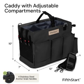 FifthStart Multiuse Cleaning Caddy with Waist & Shoulder Strap - Diaper Caddy & Beach Bag - 9 Pockets & Mesh Base - Adjustable Compartments (Black, Small) - Cleaning Supplies Organizer Bag