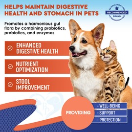 Probiotics & Prebiotics with Enzymes for Dogs and Cats - Digestive Gut Flora Health Pet Food Supplements - Constipation & Diarrhea and Gas Home Remedy - Upset Stomach Relief - Made in USA