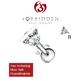Forbidden Body Jewelry 16g 6mm Internally Threaded Surgical Steel Triangle CZ Labret Stud