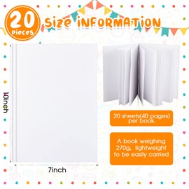 Henoyso 20 Pcs Hardcover Blank Book for Kids to Write Stories 7 x 10 Inch White Blank Books Craft 40 Pages Sketchbook for Student Classroom School