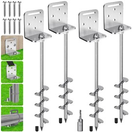 4 Pack 24" Ground Anchors Screw in Shed Earth Anchor Stakes kit with Versatile L Bracket Trampoline Anchor 20MM Spiral Swingset Anchors for Swing Set, Tent, Mobile Home, Canopy, Carport, Playset